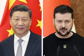 Chủ tịch Trung Quốc Tập Cận Bình (trái) và Tổng thống Ukraine Volodymyr Zelensky. (Ảnh: Kyodo/TTXVN)