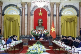 Chủ tịch nước Nguyễn Xuân Phúc phát biểu tại buổi tiếp. (Ảnh: Thống Nhất/TTXVN) 
