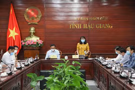 Bà Hồ Thu Ánh, Phó Chủ tịch Ủy ban Nhân dân tỉnh Hậu Giang, phát biểu. (Ảnh: Hồng Thái/TTXVN) 