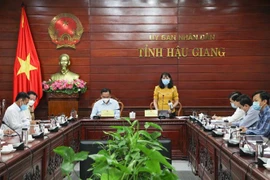 Bà Hồ Thu Ánh, Phó Chủ tịch Ủy ban Nhân dân tỉnh Hậu Giang, phát biểu. (Ảnh: Hồng Thái/TTXVN) 