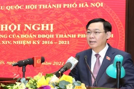 Bí thư Thành ủy, Trưởng Đoàn đại biểu Quốc hội thành phố Hà Nội Vương Đình Huệ, phát biểu. (Ảnh: Văn Điệp/TTXVN) 
