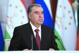 Tổng thống Tajikistan Emomali Rahmon trong một cuộc họp báo ở Moskva, Nga ngày 21/11/2023. (Ảnh: AFP/TTXVN)