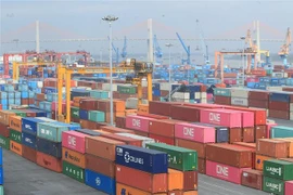 Container hàng hóa tại cảng Hải Phòng. (Ảnh: An Đăng/TTXVN) 