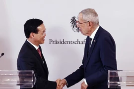 Chủ tịch nước Võ Văn Thưởng và Tổng thống Cộng hòa Áo Alexander Van der Bellen tại buổi gặp gỡ báo chí. (Ảnh: Thống Nhất/TTXVN)