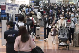 Hành khách tại sân bay Haneda ở Tokyo, Nhật Bản, ngày 29/4/2022. (Ảnh: Kyodo/TTXVN) 