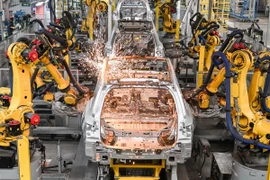 Ôtô điện được sản xuất tại nhà máy ở tỉnh Giang Tô, Trung Quốc, ngày 10/1/2024. (Ảnh: THX/TTXVN)