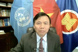 Đại sứ Đặng Đình Quý - Trưởng Phái đoàn đại diện thường trực Việt Nam tại Liên hợp quốc phát biểu tại phiên họp. (Ảnh: Hữu Thanh/TTXVN)