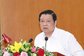 Ông Phan Đình Trạc, Ủy viên Bộ Chính trị, Bí thư Trung ương Đảng, Trưởng Ban Nội chính Trung ương, phát biểu kết luận Hội nghị. (Ảnh: Phương Hoa/TTXVN)