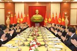 Tổng Bí thư Nguyễn Phú Trọng hội đàm với Tổng Bí thư, Chủ tịch nước Trung Quốc Tập Cận Bình. (Ảnh: Trí Dũng/TTXVN