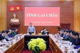 Thủ tướng Phạm Minh Chính chủ trì làm việc với Ban Thường vụ Tỉnh ủy Lai Châu. (Ảnh: Dương Giang/TTXVN)