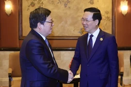 Chủ tịch nước Võ Văn Thưởng tiếp ông Lý Tự Học, Bí thư Đảng ủy, Chủ tịch Hội đồng Quản trị Tập đoàn Trung Hưng (ZTE). (Ảnh: Thống Nhất/TTXVN)