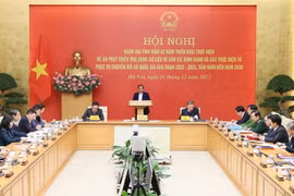 Thủ tướng Phạm Minh Chính chủ trì Hội nghị đánh giá tình hình 2 năm triển khai thực hiện Đề án 06. (Ảnh: Dương Giang/TTXVN)