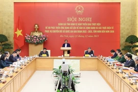Thủ tướng Phạm Minh Chính chủ trì Hội nghị đánh giá tình hình 2 năm triển khai thực hiện Đề án 06. (Ảnh: Dương Giang/TTXVN)