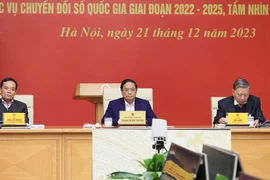 Thủ tướng Phạm Minh Chính chủ trì Hội nghị đánh giá tình hình 2 năm triển khai thực hiện Đề án 06. (Ảnh: Dương Giang/TTXVN)