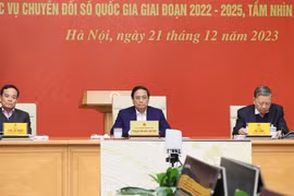 Thủ tướng Phạm Minh Chính chủ trì Hội nghị đánh giá tình hình 2 năm triển khai thực hiện Đề án 06. (Ảnh: Dương Giang/TTXVN)