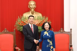 Bà Trương Thị Mai, Ủy viên Bộ Chính trị, Thường trực Ban Bí thư, Trưởng Ban Tổ chức Trung ương tiếp Đoàn đại biểu Chính hiệp Toàn quốc Trung Quốc. (Ảnh: Phương Hoa/TTXVN)