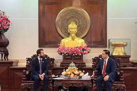 Phó Chủ tịch Ủy ban Nhân dân thành phố Cần Thơ Dương Tấn Hiển tiếp ông Sam Wood - Phó Tổng Lãnh sự Vương quốc Anh tại Thành phố Hồ Chí Minh. (Ảnh: Ánh Tuyết/TTXVN)