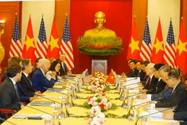 Chiều 10/9/2023, tại Văn phòng Trung ương Đảng, Tổng Bí thư Nguyễn Phú Trọng hội đàm với Tổng thống Hợp chúng quốc Hoa Kỳ Joseph R. Biden, Jr. thăm cấp Nhà nước tới Việt Nam. (Ảnh: Trí Dũng/TTXVN)