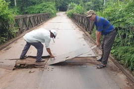 Cầu Long xuống cấp nghiêm trọng. (Ảnh: Đậu Tất Thành/TTXVN)