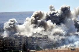 Ảnh minh họa: Khói bốc lên sau đợt không kích của quân đội Syria nhằm vào các vị trí của phiến quân ở Hajar al-Aswad, phía nam Damascus ngày 24/4. (Nguồn: THX/TTXVN)