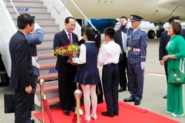 Lễ đón Chủ tịch nước Trần Đại Quang và Phu nhân tại sân bay Quốc tế Haneda, Thủ đô Tokyo, Nhật Bản. (Ảnh: Nhan Sáng/TTXVN)