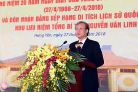 Thường trực Ban Bí thư Trần Quốc Vượng phát biểu tại buổi lễ. (Ảnh: Phạm Kiên/TTXVN)