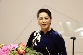 Chủ tịch Quốc hội Nguyễn Thị Kim Ngân, Chủ tịch APPF 26 đọc diễn văn khai mạc. (Ảnh: Văn Điệp/TTXVN)