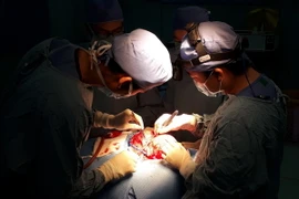 Các bác sỹ Bệnh viện Nhi đồng 2 phẫu thuật tạo hình hộp sọ bị biến dạng cho bệnh nhi. (Nguồn: TTXVN phát)