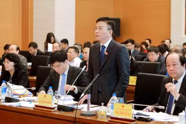 Bộ trưởng Bộ Tư pháp Lê Thành Long trả lời chất vấn các đại biểu tại phiên họp. (Ảnh: An Đăng/TTXVN)