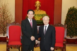 Tổng Bí thư Nguyễn Phú Trọng tiếp Đại sứ Trung Quốc Hồng Tiểu Dũng đến chào từ biệt. (Ảnh: Trí Dũng/TTXVN)