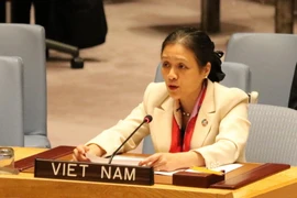 Đại sứ Nguyễn Phương Nga, Trưởng Phái đoàn đại diện thường trực Việt Nam tại Liên hợp quốc phát biểu tại Phiên thảo luận mở của Hội đồng bảo an Liên hợp quốc về Đề cao luật pháp quốc tế, ngày 17/5. (Ảnh: Nguyễn Hữu Hoàng/TTXVN)