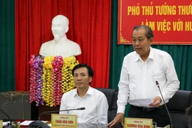 Phó Thủ tướng Thường trực Chính Phủ Trương Hòa Bình phát biểu tại buổi làm việc tại huyện Mường Nhé, tỉnh Điện Biên, ngày 23/8. (Ảnh: Xuân Tư/TTXVN)