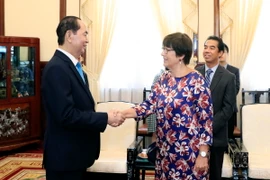 Chủ tịch nước Trần Đại Quang tiếp bà Jehanne Roccas, Đại sứ Đặc mệnh toàn quyền Vương quốc Bỉ. (Ảnh: Nhan Sáng/TTXVN)