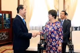 Chủ tịch nước Trần Đại Quang tiếp bà Jehanne Roccas, Đại sứ Đặc mệnh toàn quyền Vương quốc Bỉ. (Ảnh: Nhan Sáng/TTXVN)