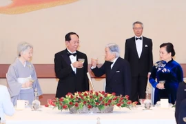 Chủ tịch nước Trần Đại Quang và Phu nhân tham dự Quốc yến do Nhà vua Nhật Bản Akihiti và Hoàng hậu chủ trì trọng thể. (Ảnh: Nhan Sáng/TTXVN)