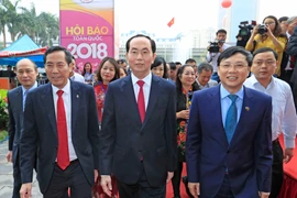 Hình ảnh Chủ tịch nước tới dự bế mạc Hội Báo Toàn quốc 2018