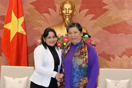 Phó Chủ tịch Thường trực Quốc hội Tòng Thị Phóng tiếp Bí thư thứ Nhất Ban Chấp hành Trung ương Đoàn Thanh niên cộng sản Cuba Susely Morfa González (Ảnh: Văn Điệp/TTXVN)