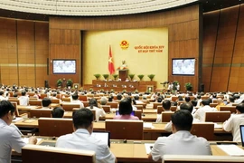 Đại biểu Quốc hội thảo luận ở hội trường về tình hình kinh tế-xã hội, ngân sách Nhà nước, quyết toán ngân sách Nhà nước, sáng 26/5. (Ảnh: Văn Điệp/TTXVN)