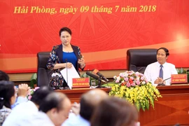 Chủ tịch Quốc hội Nguyễn Thị Kim Ngân phát biểu kết luận buổi làm việc. (Ảnh: An Đăng/TTXVN)