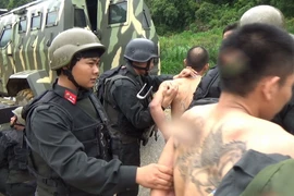 Lực lượng an ninh bắt giữ các đối tượng. (Nguồn: TTXVN phát)