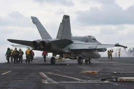 Máy bay chiến đấu F/A-18C Hornet đậu trên tàu sân bay USS Carl Vinson. (Nguồn: AFP/TTXVN)