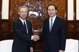 Chủ tịch nước Trần Đại Quang tiếp Đoàn cấp cao Hãng Thông tấn Kyodo (Nhật Bản), do Chủ tịch kiêm Tổng Biên tập Masaki Fukuyama làm Trưởng đoàn. (Ảnh: Nhan Sáng/TTXVN)