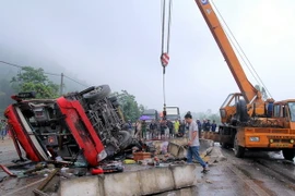 Hiện trường vụ tai nạn. (Ảnh: Đậu Hà/TTXVN)