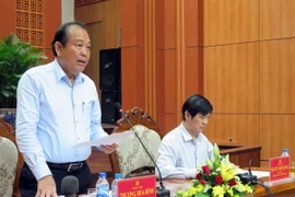 Phó Thủ tướng Thường trực Chính phủ Trương Hòa Bình phát biểu tại buổi làm việc. (Ảnh: Nguyễn Sơn/TTXVN)