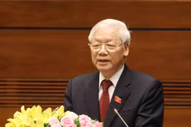 Tổng Bí thư Nguyễn Phú Trọng, Chủ tịch nước CHXHCN Việt Nam nhiệm kỳ 2016-2021 phát biểu nhậm chức Chủ tịch nước. (Ảnh: TTXVN)