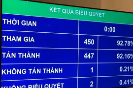 Với 92,16% số phiếu tán thành, quốc hội đã biểu quyết thông qua Nghị quyết về kế hoạch phát triển kinh tế-xã hội 2019. (Ảnh: Đức Duy/Vietnam+)
