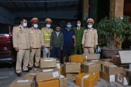 Lô hàng gần 3.000 chiếc điện thoại iPhone lậu bị lực lượng chức năng bắt giữ. (Ảnh: Trịnh Duy Hưng/TTXVN)