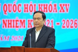 Chủ tịch Ủy ban Trung ương Mặt trận Tổ quốc Việt Nam Trần Thanh Mẫn phát biểu tại cuộc họp. (Ảnh: Minh Đức/TTXVN)