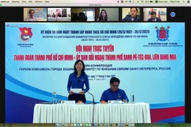 Chị Phan Thị Thanh Phương, Bí thư Thành đoàn, Chủ tịch Hội Sinh viên Việt Nam Thành phố Hồ Chí Minh phát biểu. (Ảnh: Hồng Quân/TTXVN)