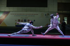 Chiều 14/5 tại Cung thi đấu điền kinh trong nhà Mỹ Đình (Hà Nội) đã diễn ra trận chung kết nội dung kiếm ba cạnh cá nhân nam. (Ảnh: Minh Sơn/Vietnam+)